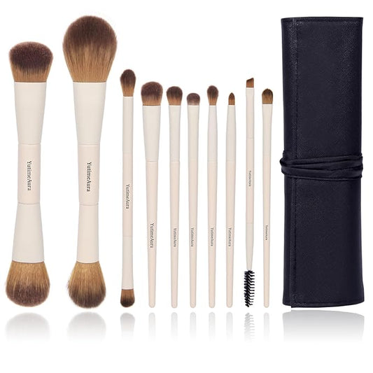 Makeup Brush Set 10pc, Dual-Ended Makeup Brushes For Bronzer, Contour, Eyeshadow, Blush, Concealer & Foundation Application-VivaGrace Women