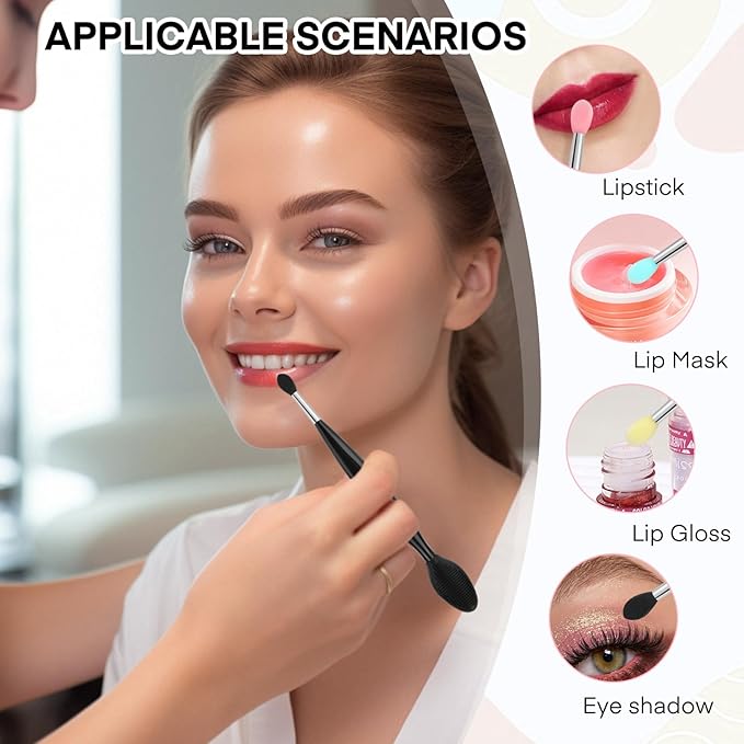 Unaone Lip Scrub Brush - 4 PCS Dual-ended Lip Scrubber Exfoliator and Silicone Lip Brush, 2-in-1 Silicone Lip Scrub Tool Lip Mask Applicator, Gentle Exfoliator & Applicator for Soft-VivaGrace Women