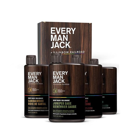 Every Man Jack Body Wash Variety Box - Includes Four Body Washes with Clean Ingredients & Incredible Scents - Round Out His Routine with Sandalwood, Cedarwood, Juniper Sage, & Sea Salt Body Washes-VivaGrace Women