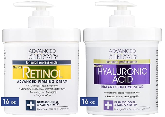 Advanced Clinicals Retinol Cream + Hyaluronic Acid Lotion Face & Body Skin Care. Anti Aging Dry Skin Rescue Creams Reduce Appearance Of Wrinkles, Fine Lines, & Sagging Skin, 16 Oz (Pack of 2)-VivaGrace Women