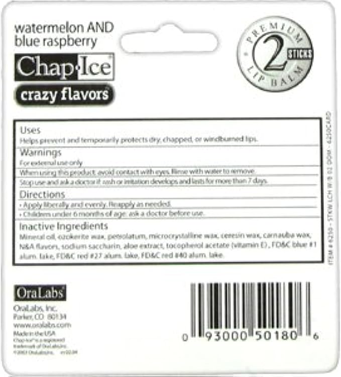 ChapIce Crazy Flavors Lip Balm Watermelon and Blue Raspberry 2 Sticks-VivaGrace Women