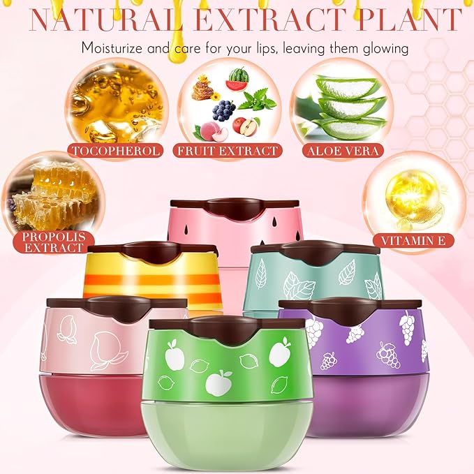 12 Pcs Bee Lip Balm Honey Pot with Brush Propolis Lip Mask Overnight, Moisturizing Hydrating Lip Sleeping Mask Prevention Dry and Cracked(Honey+Peach+Grape+Strawberry+Apple Lime+Mint)-VivaGrace Women