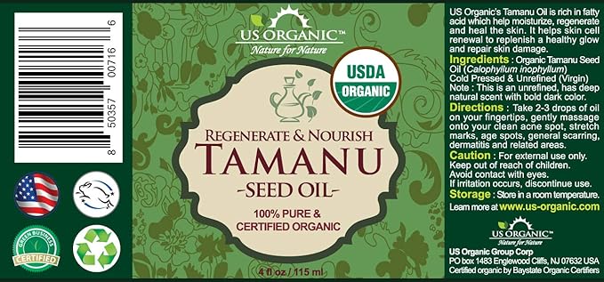 US Organic Tamanu Oil, USDA Certified Organic, 100% Pure Virgin Cold Pressed Unrefined, Dark Green Color, Sourced from Southeast Asia_Improved Cap_4oz (115 ml)-VivaGrace Women