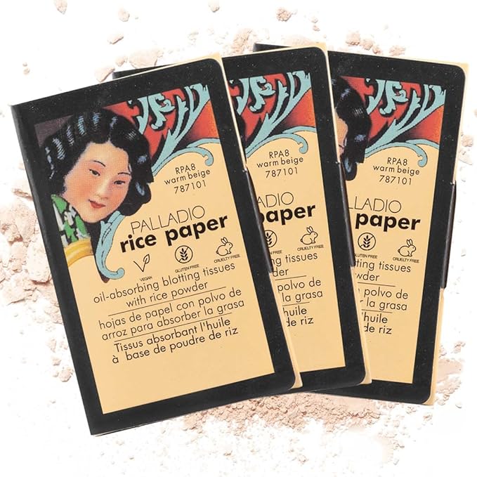 Palladio Rice Paper Facial Tissues for Oily Skin, Face Blotting Sheets Made from Natural Rice, Oil Absorbing Paper with Rice Powder, 2 Sided, Instant Results, Warm Beige, 40 Count (Pack of 3)-VivaGrace Women