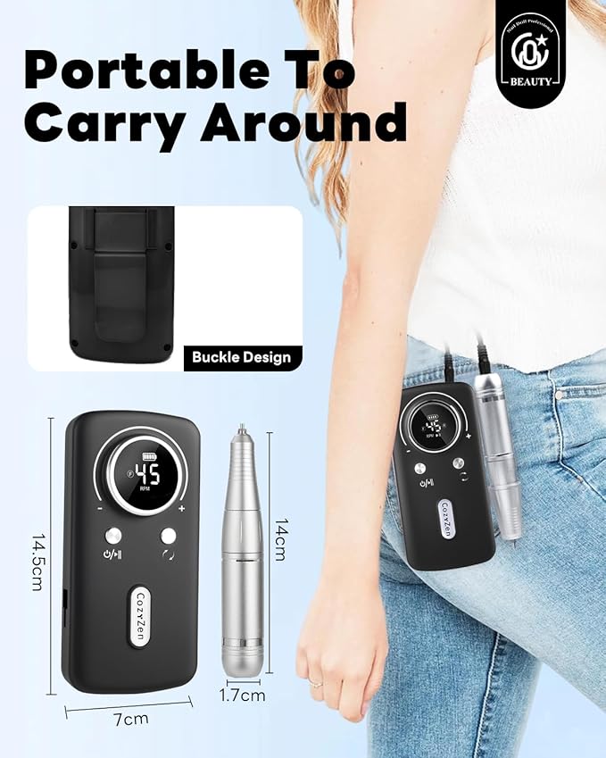 CozyZen Cordless Nail Drill Professional: 45000 RPM Rechargeable Electric Nail File Kit, Portable & Low Noise for Acrylic, Gel Nails, Manicure & Pedicure - Salon & Home Use-VivaGrace Women