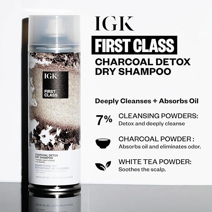 IGK FIRST CLASS Charcoal Detox Dry Shampoo | Volume + Soothes Scalp + Balance Oil | Vegan + Cruelty Free | 6.3 oz (Pack of 2)-VivaGrace Women
