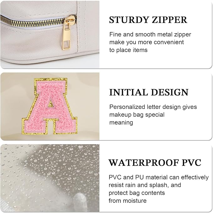 YOOLIFE Initial Makeup Bag Travel Toiletry Bag Clear Makeup Bag Preppy Cosmetic Bag Gifts for Girls Kids Graduation Gifts Birthday Gifts for Girls Kids Birthday Gifts Swim Gifts White L-VivaGrace Women