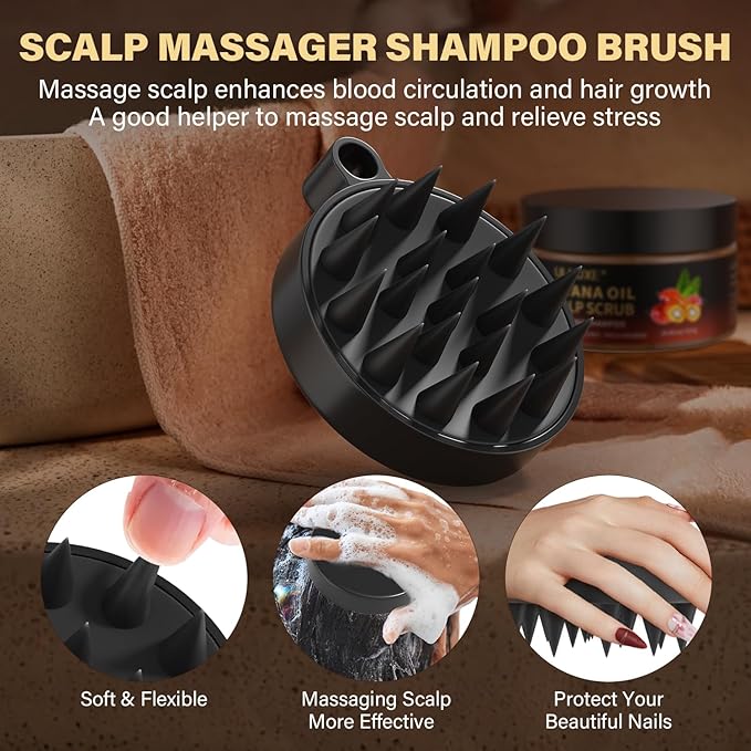 Scalp Scrub, 2-in-1 Scalp Exfoliator & Clarifying Shampoo for Dandruff, Dry, Itchy Scalp & Hair Growth, Batana Oil & Rosemary Scalp Treatment with Scalp Massager for Buildup & Thinning Hair, 10.93 oz-VivaGrace Women