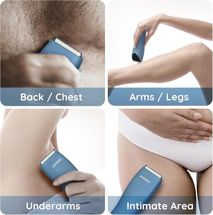 Body Hair & Pubic Hair Trimmer for Men & Women, Painless Electric Body & Bikini Shaver | Waterproof, Type-C Rechargeable, LED Light, Replaceable Blade, Manscape Personal Groomer (Denim Blue)-VivaGrace Women