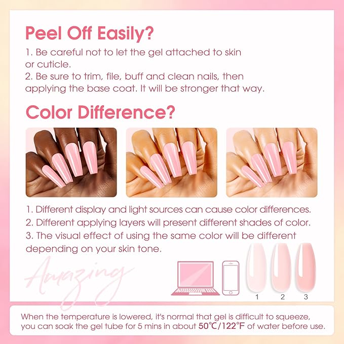 ROSALIND Poly Nail Gel Kit -8 Colors + White Brown Accessories Clear Nude Poly Nails Gel Starter Kit With Slip Solution Nude Pink Extensions Set with Mini UV Lamp-VivaGrace Women