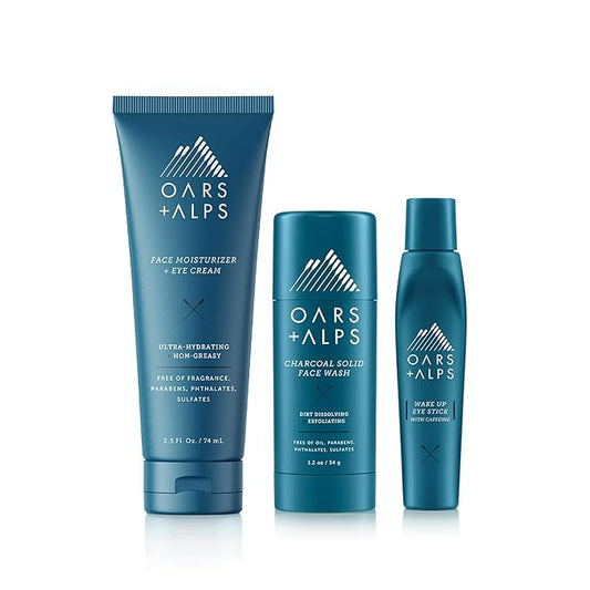 Oars + Alps Men's Skin Care Kit, Gift Set Includes Face Wash, Eye Roller, and Moisturizer, Vegan and Gluten Free, Travel Size & TSA Approved, 3 Items Total-VivaGrace Women