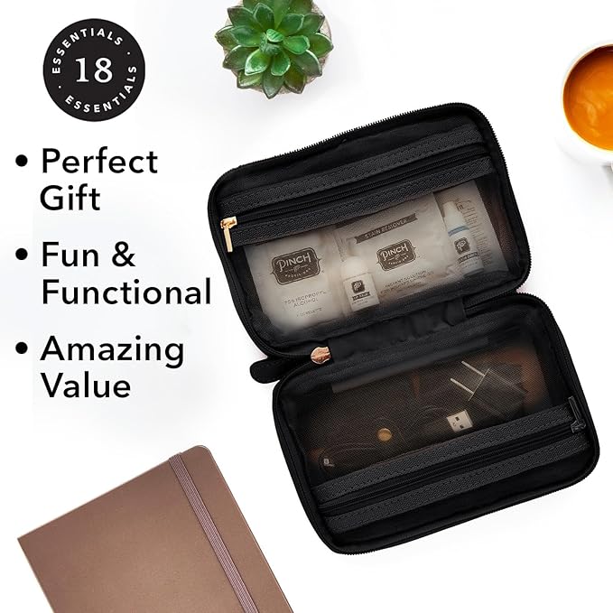 Pinch Provisions Work from Anywhere Kit, Includes 18 Essentials to Help You Stay on Task, Must-Have Essentials, Compact Multi-Functional Vegan Leather Pouch, Black-VivaGrace Women