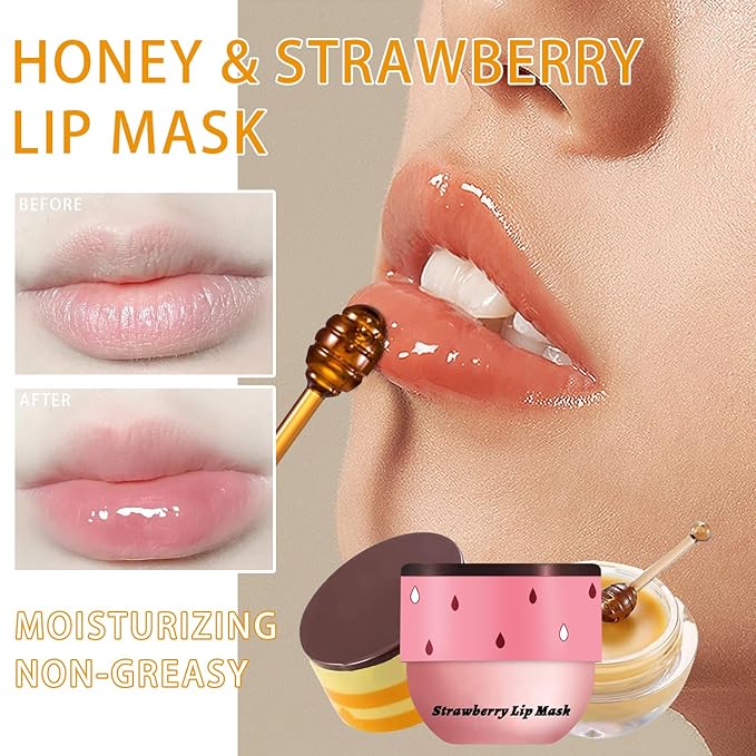 2 Pcs Bee Lip Balm Honey Pot, Lip Mask Overnight Honey Lip Balm Lip Exfoliate with Stick, Moisturizing Sleeping Lip Mask Day & Night Lip Care - Hydrate Repair Prevent Dry Cracked Scrub (2 Honey)-VivaGrace Women
