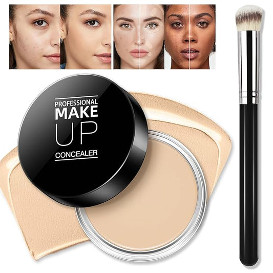 Cream Concealer Full Coverage Makeup, Matte Color Correcting Concealer with Brush, Waterproof, Conceals Blemish, Pores and Spots, Under Eye Makeup Concealer for Dark Circles (#02 LIGHT CREAM)-VivaGrace Women