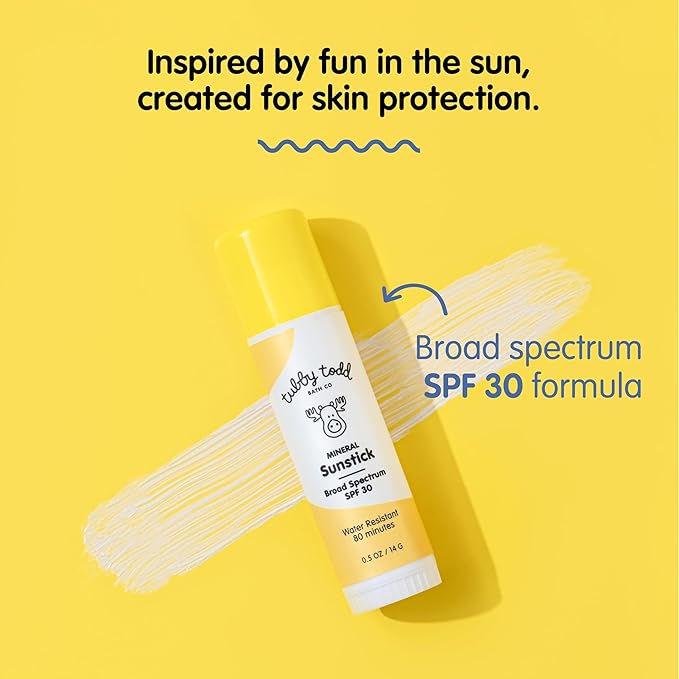 TUBBY TODD Mineral Sunstick - Broad Spectrum SPF 30 Sunscreen for Kids - Water-Resistant Stick Sunscreen for Body & Face - Safe for Sensitive Skin - 2 Pack, 0.5 oz