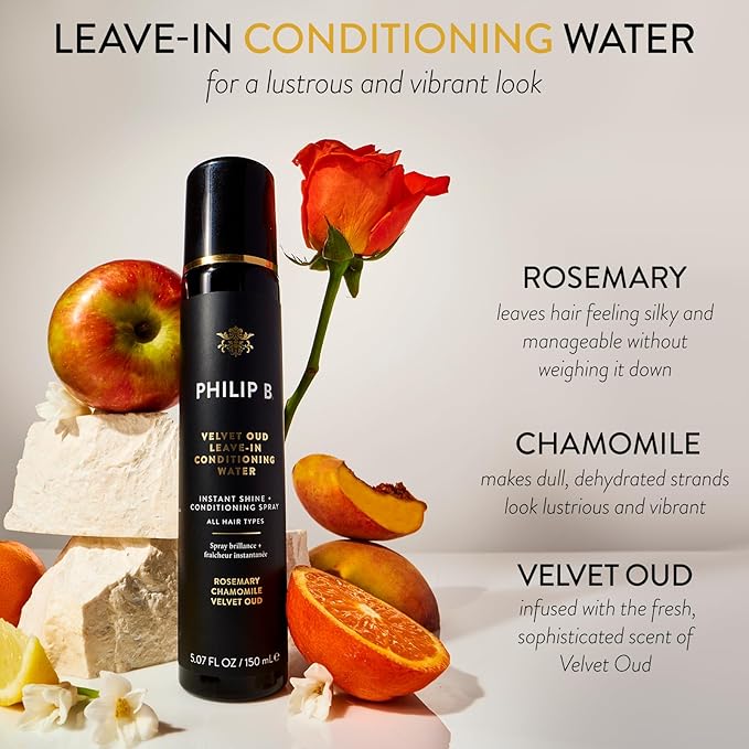 PHILIP B. Velvet Oud Leave-in Conditioning Water, 5.07 Fl. Oz. (150 ml) - Instant Shine and Conditioning Spray With Rosemary and Chamomile-VivaGrace Women