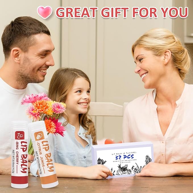 32 Pack Lip Balm, Natural Lip Balm Bulk with Vitamin E and Coconut Oil, Moisturizing Lip Balm for Stocking Stuffers - 8 Flavors-VivaGrace Women