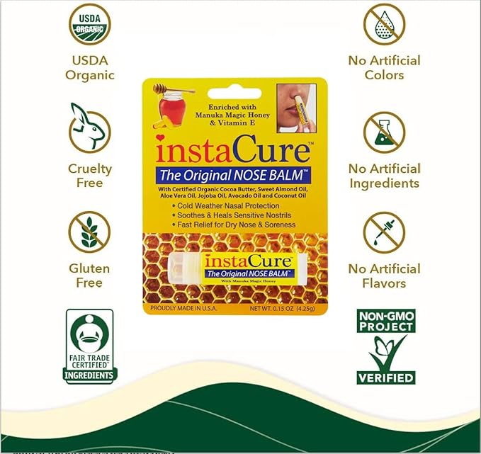 InstaCure's Original Nose Balm with Manuka Honey. Fast Relief for Cracked, Dry & Sore Noses + InstaCure Original Derma Balm Jumbo-Sized Skin Revival Tube. Soothes & Heals Dry, Irritated Skin-VivaGrace Women