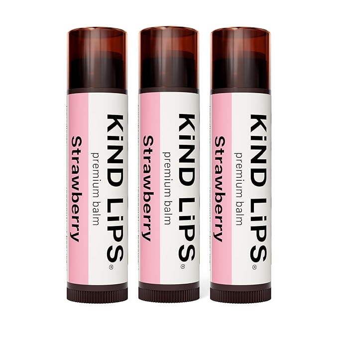 Kind Lips Lip Balm - Nourishing & Moisturizing Lip Care for Dry Lips with Shea Butter, Beeswax & Vitamin E | Strawberry Flavor | 0.15 Oz (Pack of 3)-VivaGrace Women