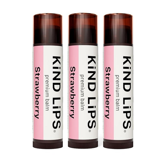 Kind Lips Lip Balm - Nourishing & Moisturizing Lip Care for Dry Lips with Shea Butter, Beeswax & Vitamin E | Strawberry Flavor | 0.15 Oz (Pack of 3)-VivaGrace Women