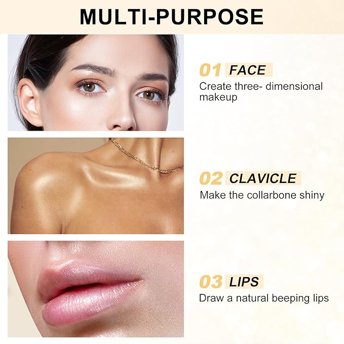 Boobeen Highlighter Makeup Highlighter Powder Palette, Shimmer Illuminator Highlight Contouring Palette Come with Mirror, Long Lasting Glow Defining the Face and Body-VivaGrace Women