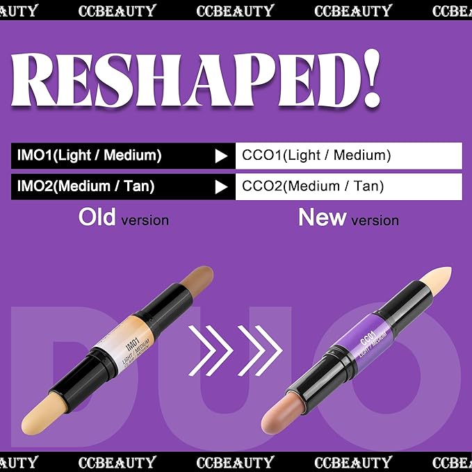 CCbeauty 2-IN-1 Matte Contour Stick Makeup,Cream Dual Highlighter Bronzer Stick, Highlighting & Contouring Kit, Highlight Concealer Sticks for Face Shaping, Long Lasting & Waterproof-VivaGrace Women