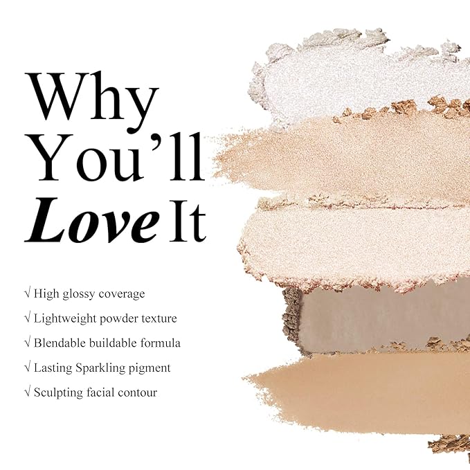 KYDA Face Sculpting Contour Palette, Natural Shimmer Smooth Contour Pressed Powder, Ultra-fine Lightweight, Easy to Blend, Multiuse Baked Contour Makeup-BRONZER-VivaGrace Women