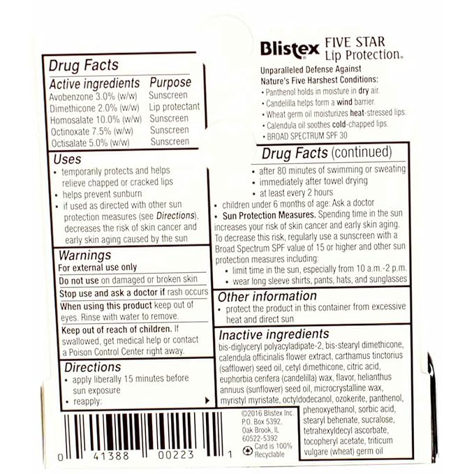 Blistex Five Star Lip Protection SPF 30 0.15 oz (Pack of 12)-VivaGrace Women