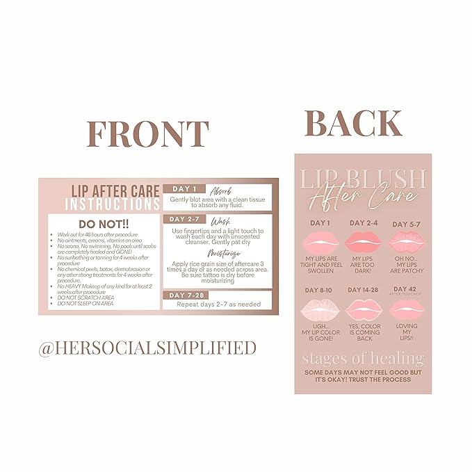 Lip Blush Aftercare Instruction Cards | 55 Pack | 2x3.5” inch Business Card Size | Lip Blush Supplies-VivaGrace Women