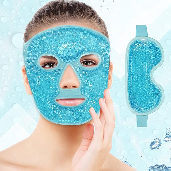 Ice Face Mask Reusable and Cold Gel Eye Mask for Puffiness/Dark Circles/Eye Bags/Dry Eyes/Headaches/Migraines/Stress Relief, Ice Pack for Eyes & Face (Blue)-VivaGrace Women