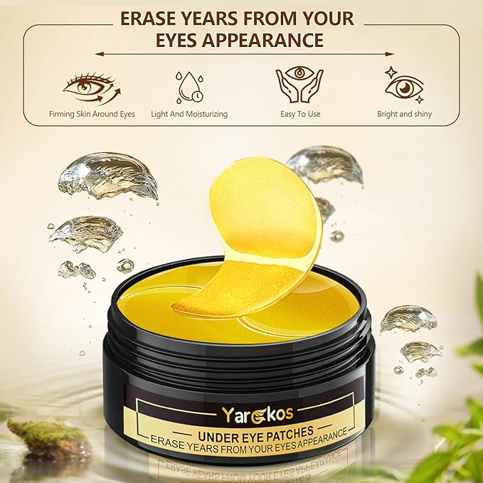 60 Pcs 24K Gold Under Eye Patches, 30 Pairs Undereye Mask for Dark Circles Puffy Eyes Treatment, Collagen Gel Pads Hydrating for Puffiness Wrinkle Eye Bags, Women Men Beauty Skin Care Products-VivaGrace Women