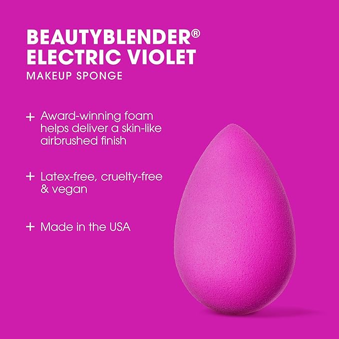 Beautyblender® | Electric Violet Beauty Blender Makeup Sponge, Super-Soft Foam Easily Blends Foundations, Powders & Creams, Made in USA, Reusable, Washable, Streak Free Application, Vegan-VivaGrace Women