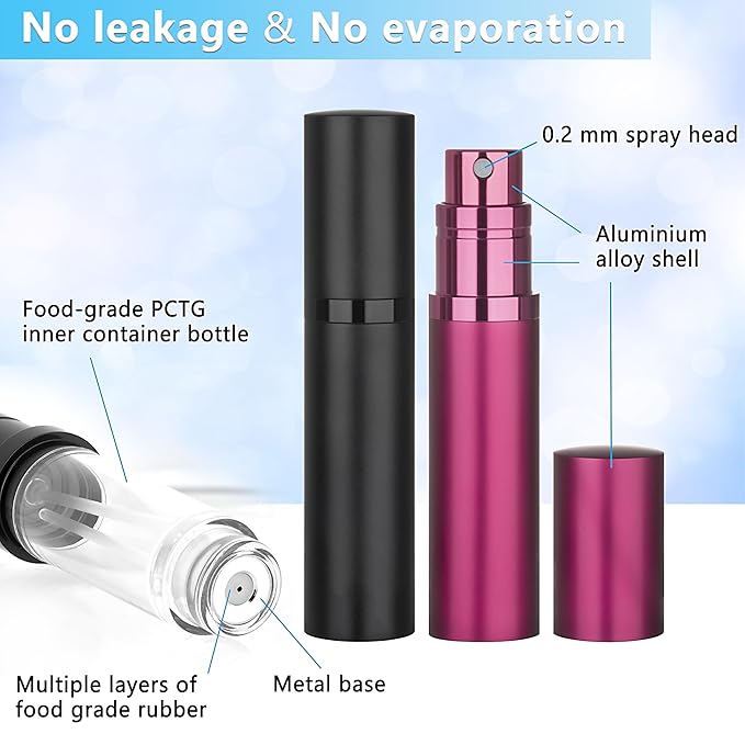 3-Pack 5ml Refillable Perfume Atomizer Travel Bottle Leakproof Luxury Travel Perfume Refillable Bottle, Portable Fragrance Atomiser (Black & Grey & Rose Red)-VivaGrace Women
