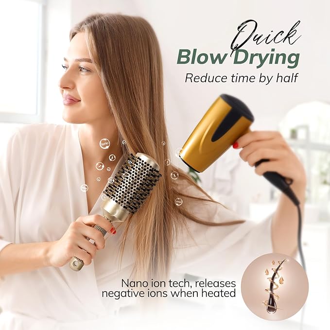 Round Brush for Blow Drying, Nano Thermal Ceramic & Ionic Tech Hair Brush with Boar Bristles, Professional Barrel Brush for Styling,Curling and Straightening by Sndyi (3.3 Inch, 2.1 Inch)-VivaGrace Women