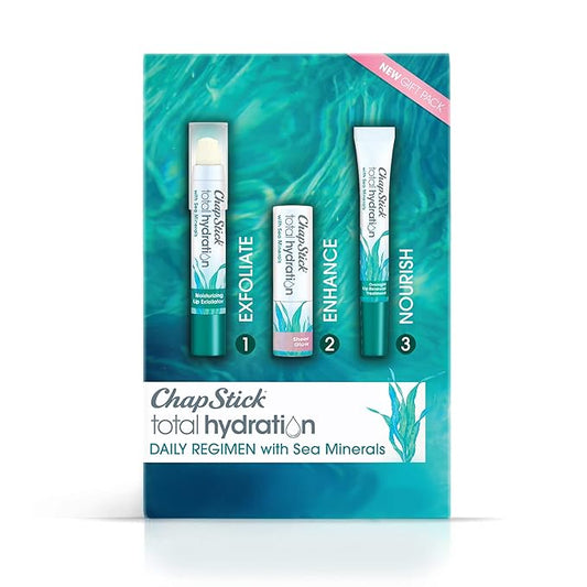 ChapStick Total Hydration Sea Minerals Gift Pack with Moisturizing Lip Exfoliator, Overnight Lip Moisturizer and Tinted Lip Balm - Pack of 3-VivaGrace Women