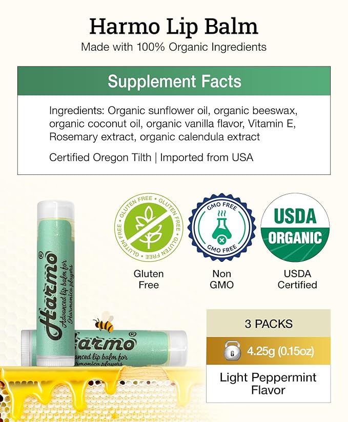 Harmo - Organic Lip Balm, Moisturizing Natural Lip Balm with Coconut Oil & Vitamin E, 3 Pack Mint Flavor - with Coconut Oil, Vitamin E- Made in USA-VivaGrace Women