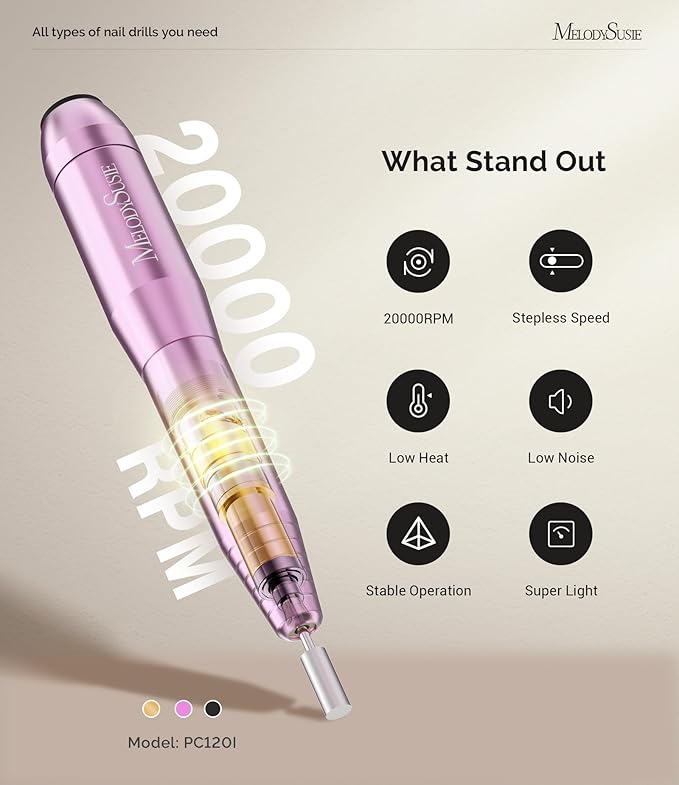 MelodySusie Electric USB Nail Drill Machine,PC120I Portable Electric Nail File Efile Set for Acrylic Gel Nails, Manicure Pedicure Tool with Nail Drill Bits Sanding Bands (Purple)-VivaGrace Women