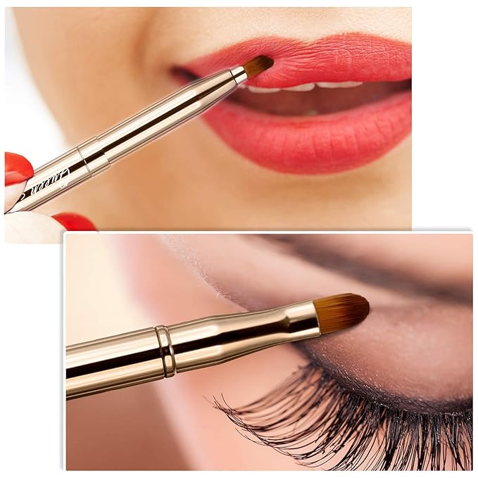 Retractable Eyebrow Eyelash Lip Brush Makeup Brush Double-Sided Soft With Cap Concealer Eyeliner For Travel Cosmetic Brushes, gold color-VivaGrace Women