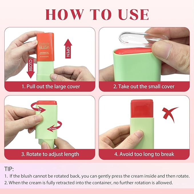 Blush Stick for Cheeks - Cream Makeup Blush Wand, Solid Moisturizer Stick for Cheeks Tint, Natural Blendable Waterproof Korean Matte Long-Lasting Smooth Blushes (#02 Hot Red)-VivaGrace Women