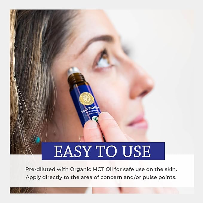 Silk Road Organic Peppermint Essential Oil Roll On, Mentha Piperita, 100% Pure USDA Certified Aromatherapy - Headache, Morning Sickness, Nausea, Energy & Hair - 10 ml Roller-VivaGrace Women