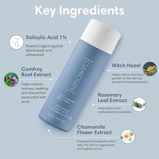 Clarifying Toner for Acne and Blemishes, Face Toner, Facial Toner, Skin Toner, Acne Toner, Toner Oily Skin, Salicylic Acid Toner, Astringent for Face, Toners, 4 Fl Oz-VivaGrace Women