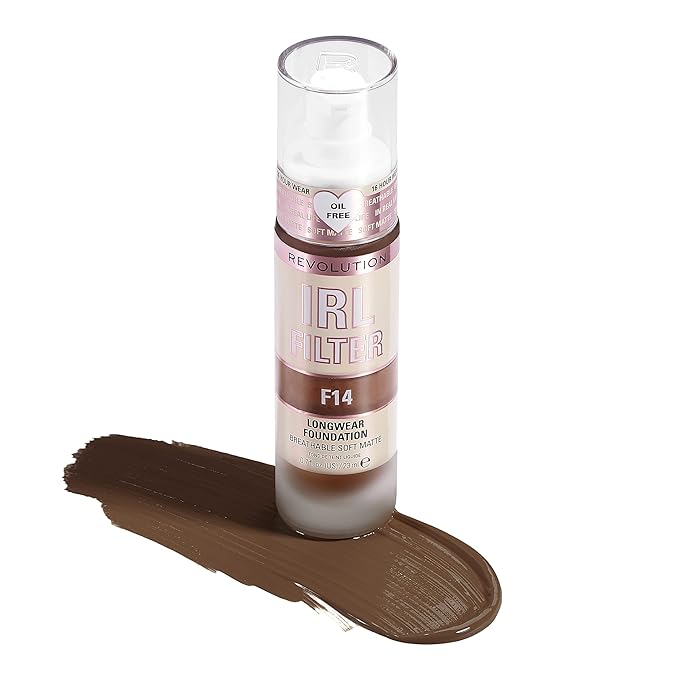 Revolution Beauty, IRL Filter Longwear Foundation, Soft & Breathable Formula, Medium to Full Coverage, Matte Finish, F14, 0.7 Fl. Oz-VivaGrace Women