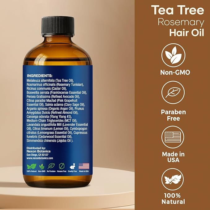 Tea Tree Rosemary Oil for Hair Growth 2 fl oz - Scalp Treatment with Castor, Frankincense & Avocado Oils - For Dry, Damaged Hair - Nexon Botanics-VivaGrace Women