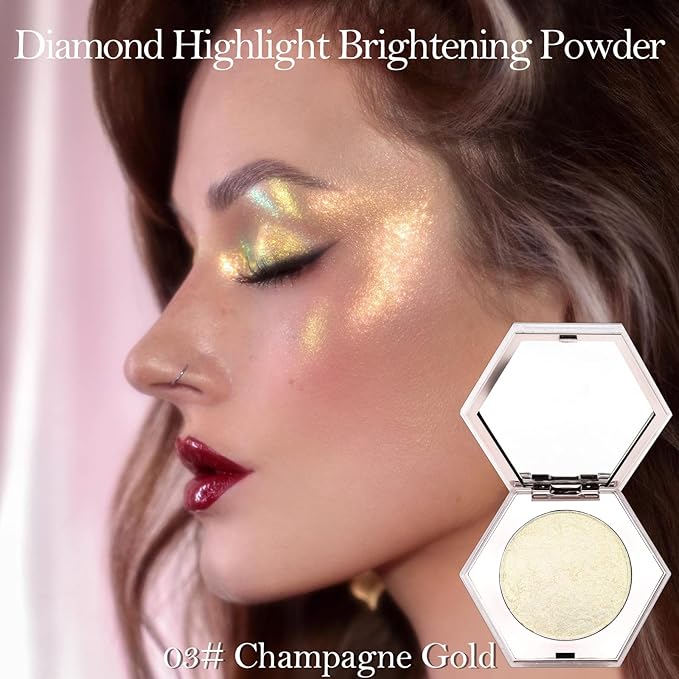 Erinde Champagne Gold Face Highlighter Makeup Palette, Shimmer Diamond Glitter Highlighter Powder for Face Body, Face Highlighters Makeup & luminizers Palette, Long-Lasting Lightweight, 03#-VivaGrace Women