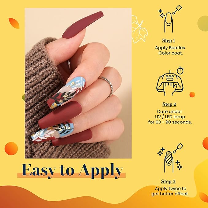 Beetles Fall Gel Polish Set, Burgundy Red Green Orange 6 Colors Gel Nail Polish Colors Sunset Leaves Soak Off Nail Art Lamp UV LED Cured Manicure Nail at Home Gifts for Women-VivaGrace Women