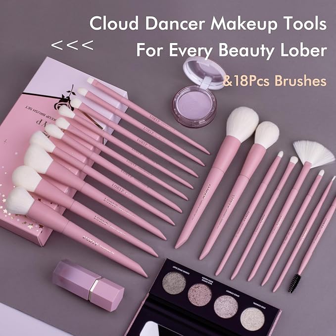 LORYP Makeup Brushes Set Labeled 18 Piece Face and Eye Brush Set Ultra soft hair Foundation, Concealer, Blush, Contour, Blending, Eyeshadow Pink Brush kit-VivaGrace Women