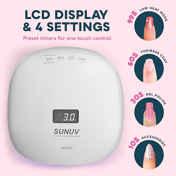 SUNUV UV LED Nail Lamp, UV Light for Nails Compatible with All Gel Polish, 36 LEDs with 4 Timer Settings, LCD Display for Home Salon SUN4 Black-VivaGrace Women