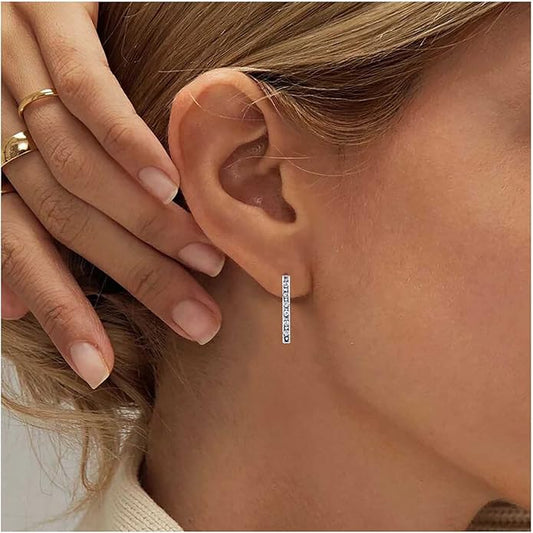 Geometric Crystal Bar Earrings Silver Cz Bar Stick Earrings Cz Rhinestone Bar Stud Earrings Silver Minimalist Earrings Jewelry for Women and Girls-VivaGrace Women