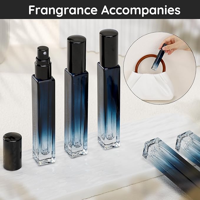 Segbeauty Travel Perfume Bottle, 5 Pack of 10ML Empty Refillable Glass Atomizer, Portable Cologne Dispenser Spray Bottle Travel Size Sample Bottles Sprayer Making Kit Gradient Blue-VivaGrace Women