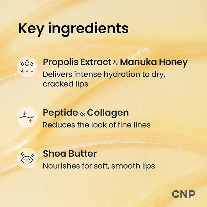 CNP Honey Lip Butter (0.5 fl.oz / 15ml) - Propolis Lipcerin™, Hydrating Overnight Manuka Lip Balm & Mask, 12hrs Long-lasting Moisture, Gentle Exfoliation, Hygienic Twist Dispenser, Korean Skin Care-VivaGrace Women